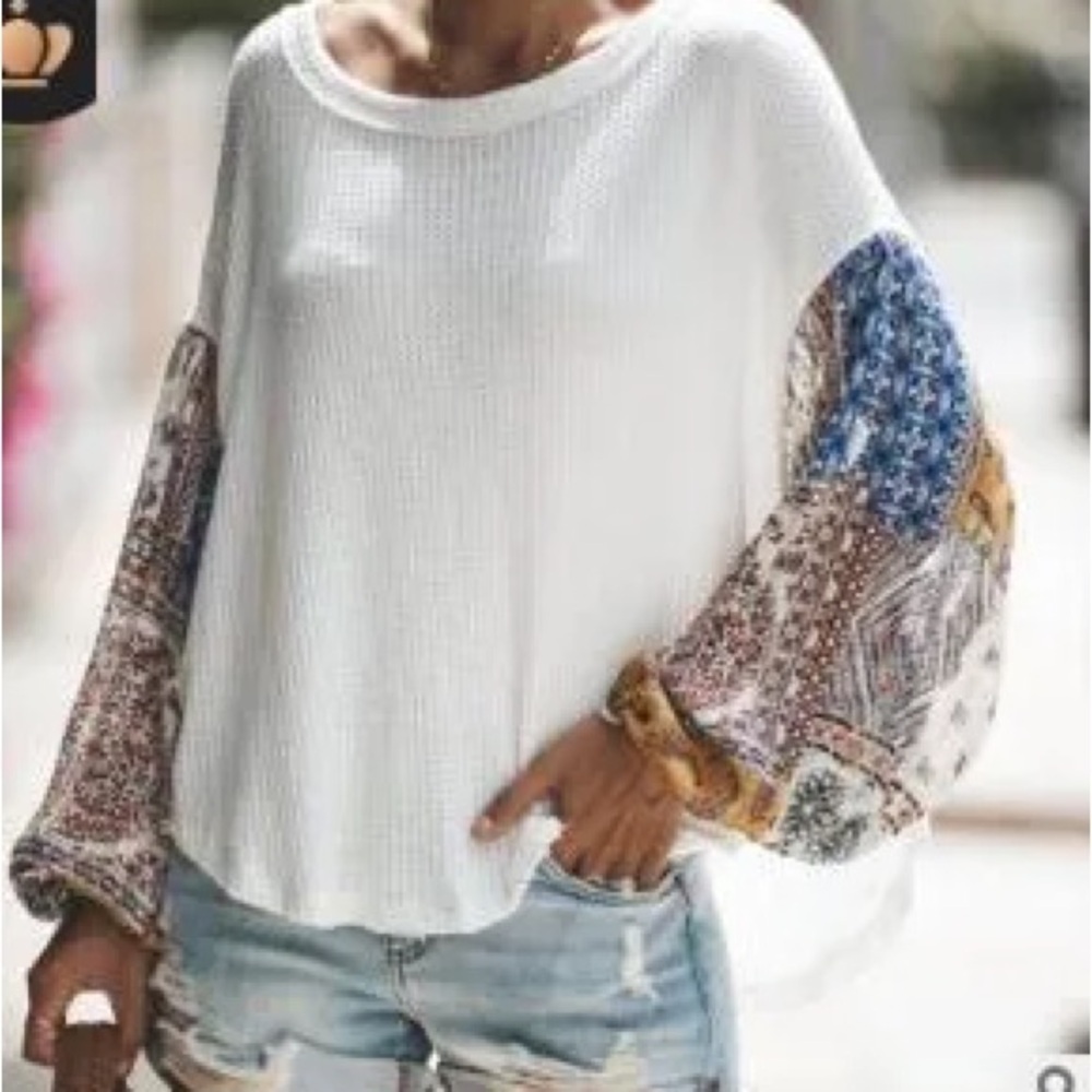 Chic White Blouse with Multicolor Sleeves